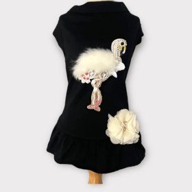 Beaded Fur and Rhinestone Flamingo- Dog Dress (size: small)