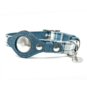 Apple Airtag Collar (Color: Blue Plaid & Denim, size: small)