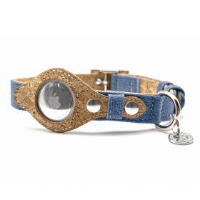 Apple Airtag Collar (Color: Denim & Cork, size: Meduim)