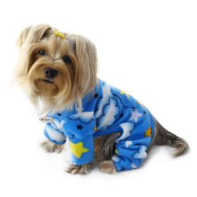 Stars and Clouds Fleece Turtleneck Pajamas (Color: Blue, size: M)