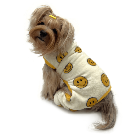 Ultra Plush Happy Face Front Sleeveless Pajamas (Color: yellow, size: S)